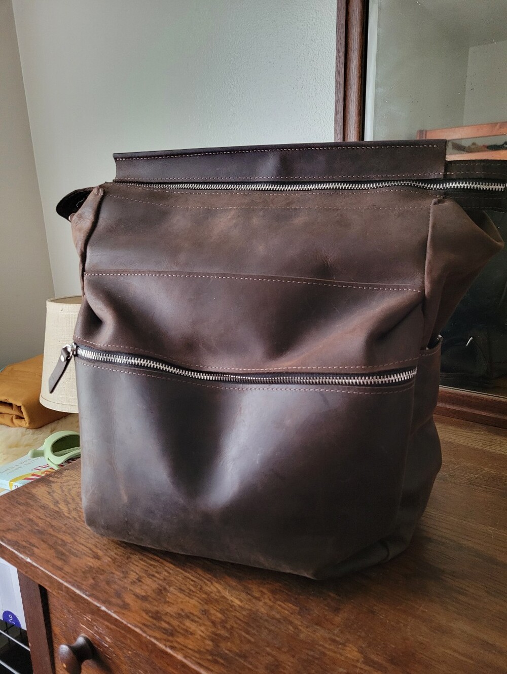 Brown Genuine Leather Diaper Backpack